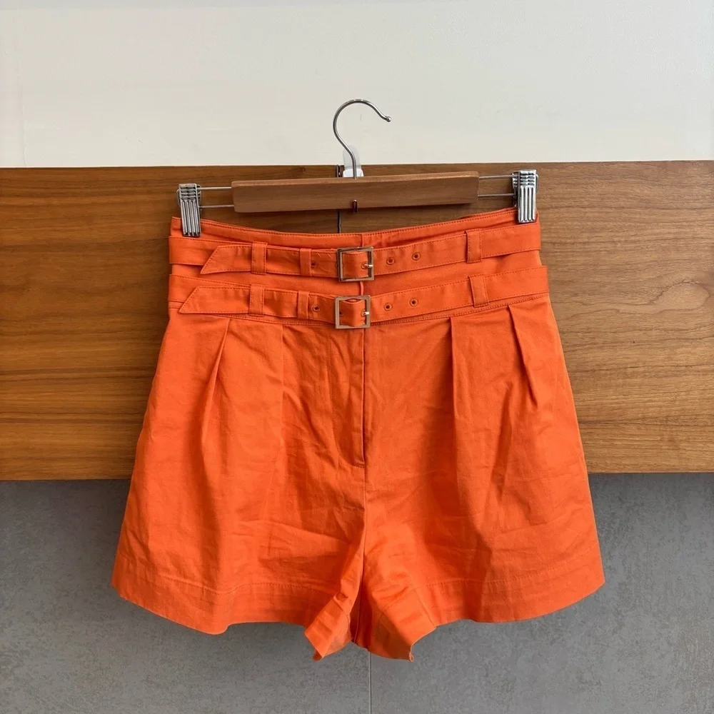 INTERMIX Leslie Double Belted Cotton Shorts, Size 6